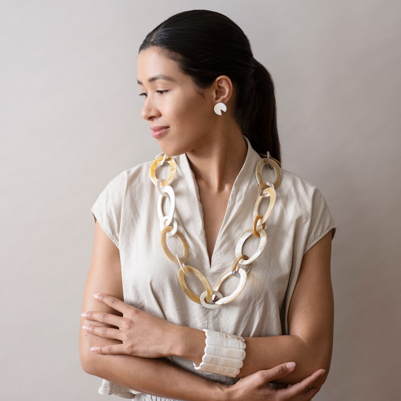 Oval Horn Chain Necklace