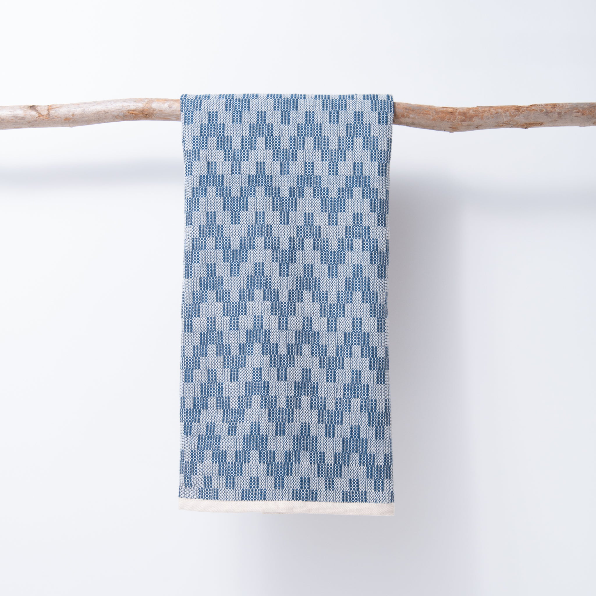 Scandinavian Folk Hand Towel ~ Zig Zag Indigo